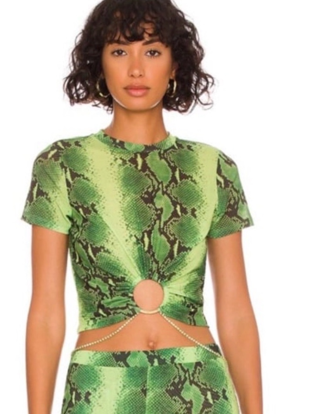 Cult Gaia Green Snake Print Ring-Front Crop Top